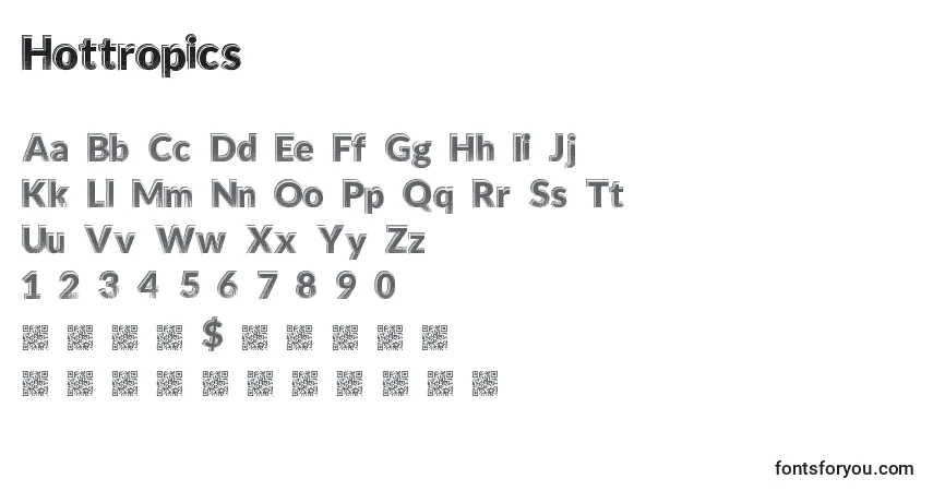Czcionka Hottropics – alfabet, cyfry, specjalne znaki