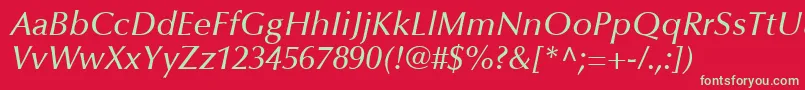 フォントOptimaLtMediumItalic – 赤い背景に緑の文字