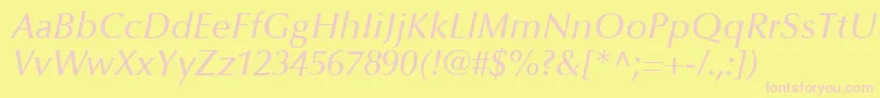 OptimaLtMediumItalic-Schriftart – Rosa Schriften auf gelbem Hintergrund