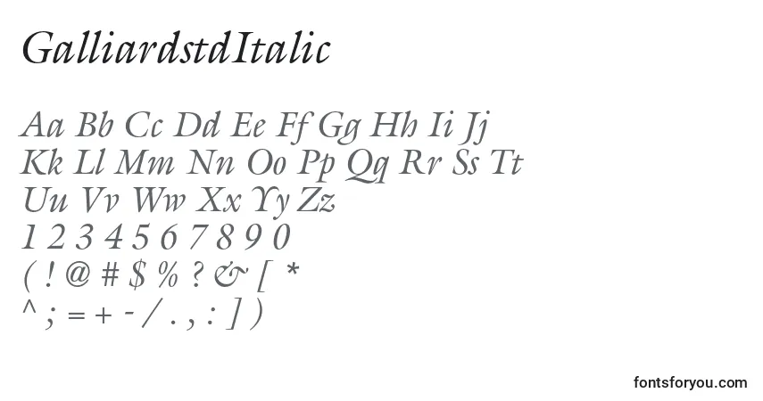 Czcionka GalliardstdItalic – alfabet, cyfry, specjalne znaki