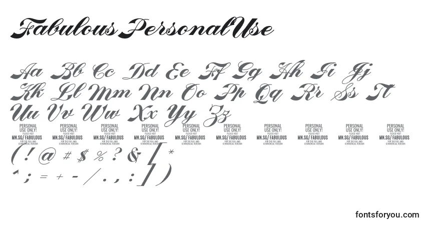 Schriftart FabulousPersonalUse – Alphabet, Zahlen, spezielle Symbole