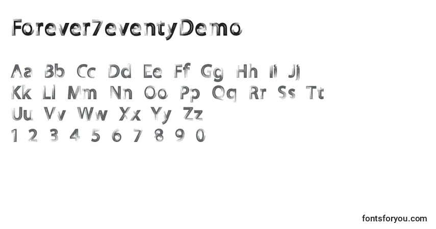 Czcionka Forever7eventyDemo – alfabet, cyfry, specjalne znaki
