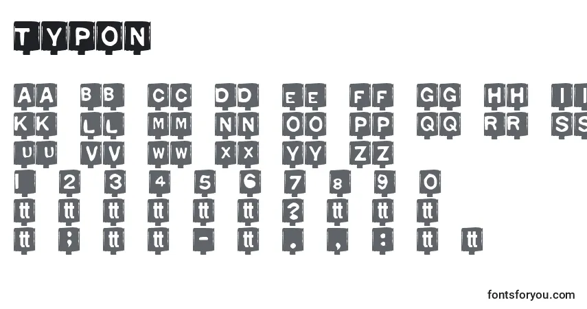 Typon-fontti – aakkoset, numerot, erikoismerkit