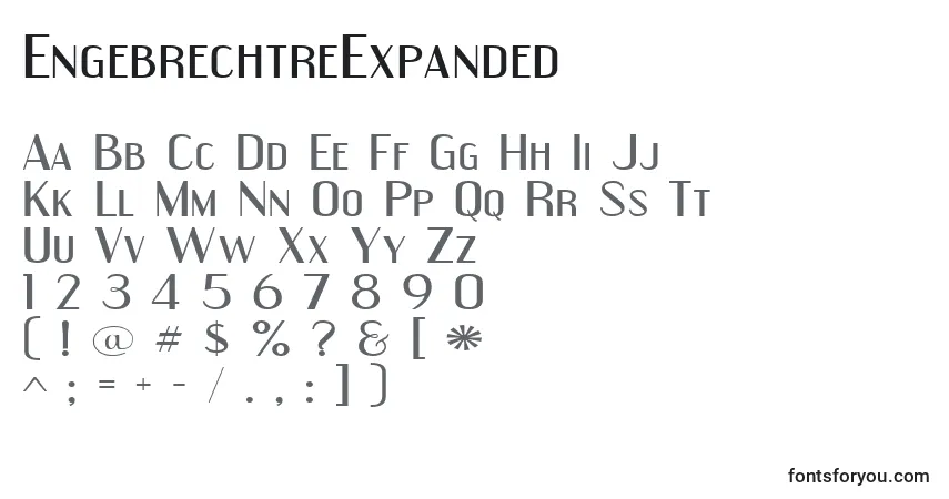 Czcionka EngebrechtreExpanded – alfabet, cyfry, specjalne znaki