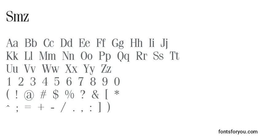 Czcionka Smz – alfabet, cyfry, specjalne znaki