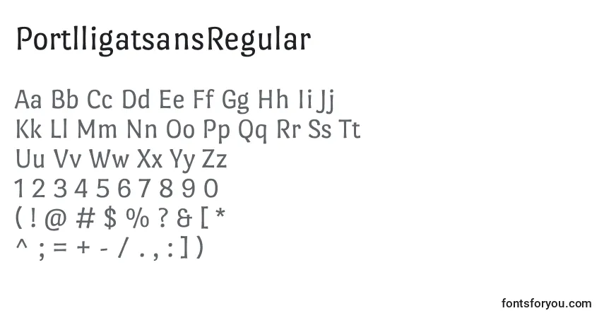 A fonte PortlligatsansRegular – alfabeto, números, caracteres especiais