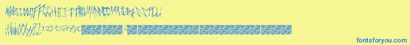 Freakymanor-Schriftart – Blaue Schriften auf gelbem Hintergrund