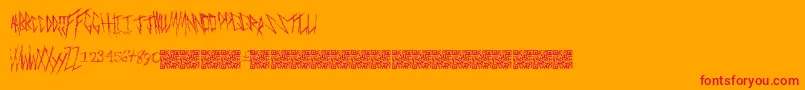 Freakymanor-Schriftart – Rote Schriften auf orangefarbenem Hintergrund