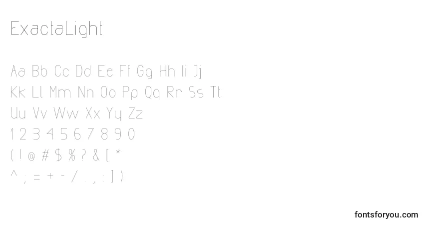 Schriftart ExactaLight (32812) – Alphabet, Zahlen, spezielle Symbole