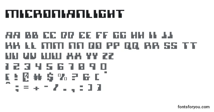 Fuente Micronianlight - alfabeto, números, caracteres especiales
