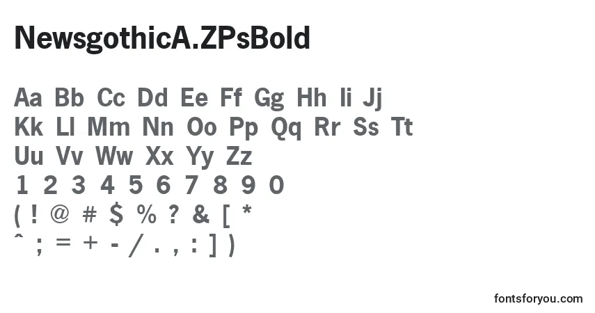A fonte NewsgothicA.ZPsBold – alfabeto, números, caracteres especiais