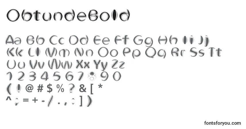 Schriftart ObtundeBold – Alphabet, Zahlen, spezielle Symbole