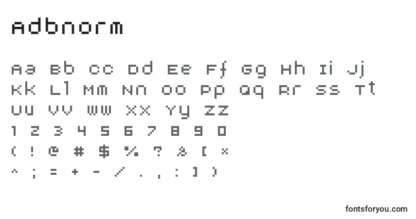 A fonte Adbnorm – alfabeto, números, caracteres especiais