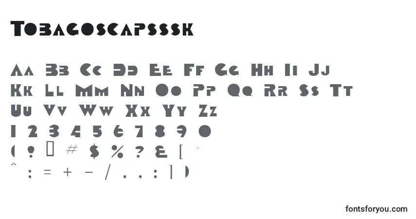 Czcionka Tobagoscapsssk – alfabet, cyfry, specjalne znaki
