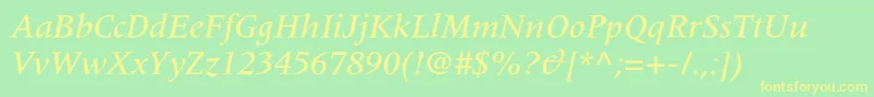 MeridienltstdMediumitalic Font – Yellow Fonts on Green Background