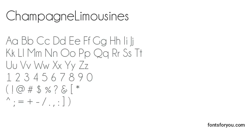 Czcionka ChampagneLimousines – alfabet, cyfry, specjalne znaki