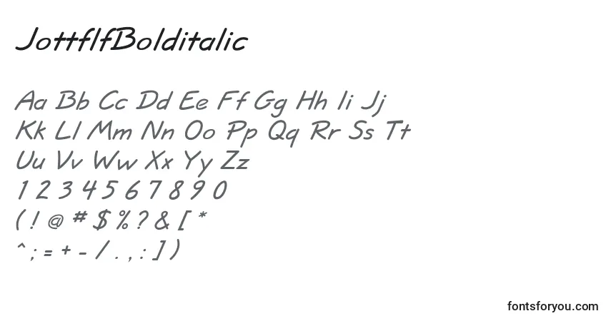 Шрифт JottflfBolditalic – алфавит, цифры, специальные символы