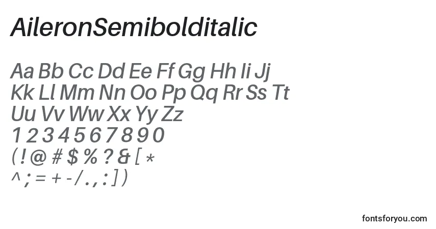 A fonte AileronSemibolditalic – alfabeto, números, caracteres especiais