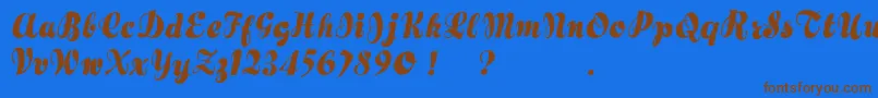 フォントHertziano – 茶色の文字が青い背景にあります。