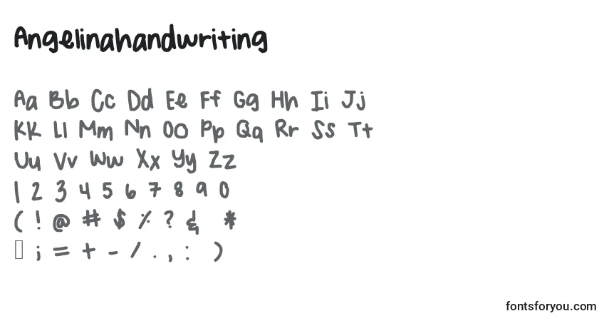 A fonte Angelinahandwriting – alfabeto, números, caracteres especiais