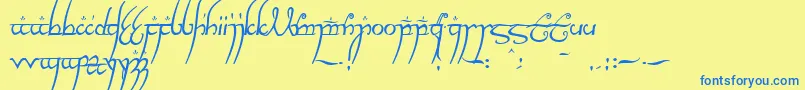 フォントElvishRingNfi – 青い文字が黄色の背景にあります。