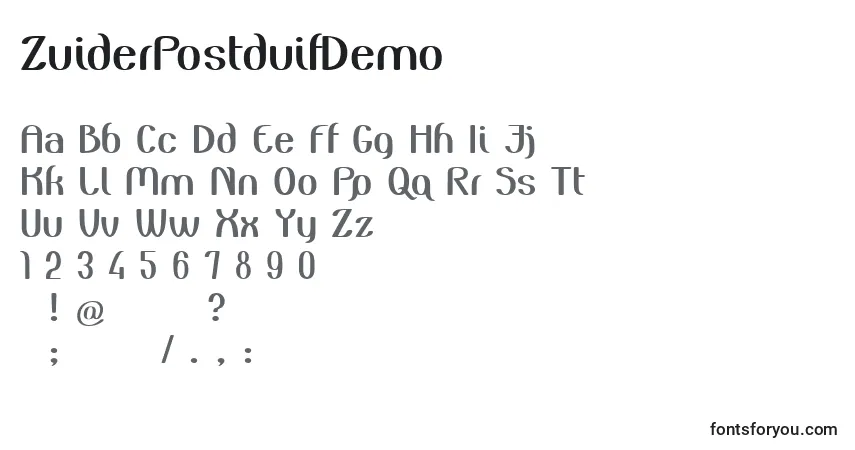 Schriftart ZuiderPostduifDemo – Alphabet, Zahlen, spezielle Symbole