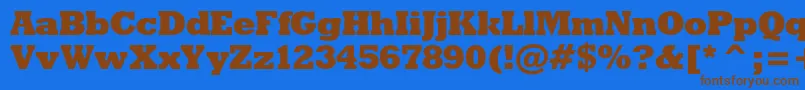 フォントRodeoxbc – 茶色の文字が青い背景にあります。