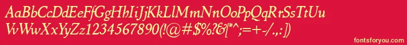 MarcoPoloItalic-Schriftart – Gelbe Schriften auf rotem Hintergrund