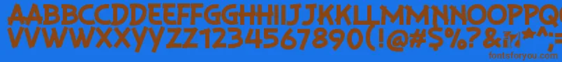 フォントPlaysirRegular – 茶色の文字が青い背景にあります。