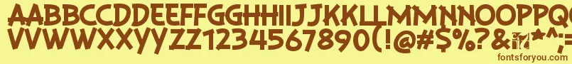 フォントPlaysirRegular – 茶色の文字が黄色の背景にあります。