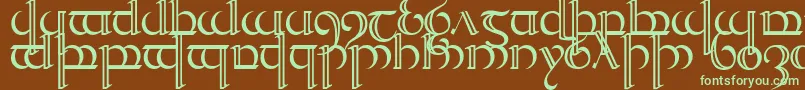 フォントTengwarQuenya2 – 緑色の文字が茶色の背景にあります。