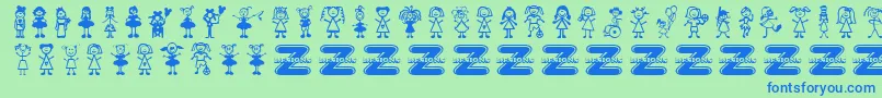 GirlCharacters-Schriftart – Blaue Schriften auf grünem Hintergrund