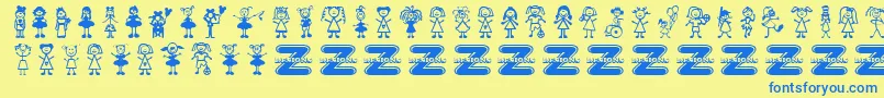 GirlCharacters-Schriftart – Blaue Schriften auf gelbem Hintergrund