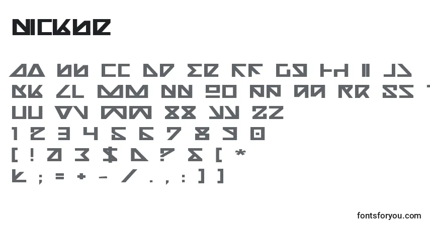 Czcionka Nickbe – alfabet, cyfry, specjalne znaki