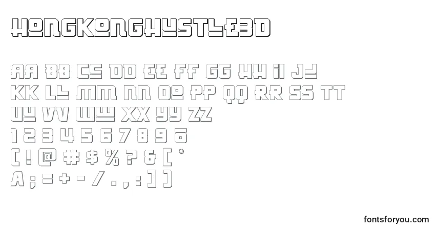 Czcionka Hongkonghustle3D – alfabet, cyfry, specjalne znaki