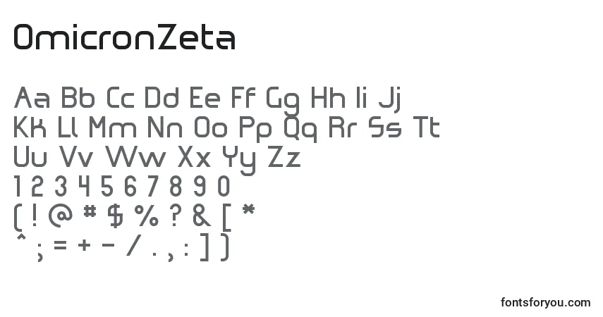 A fonte OmicronZeta – alfabeto, números, caracteres especiais