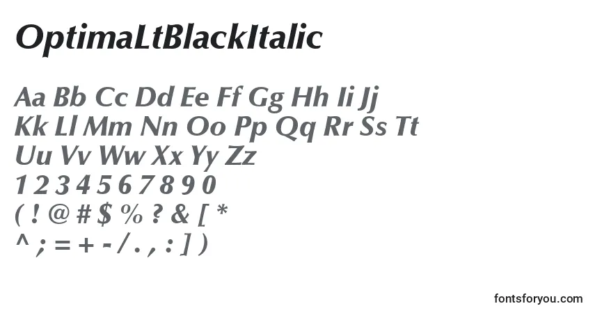 A fonte OptimaLtBlackItalic – alfabeto, números, caracteres especiais