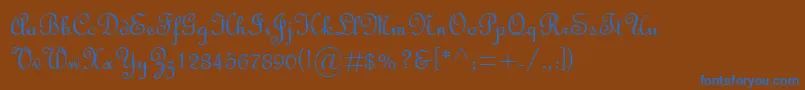 FrenchScriptMt-Schriftart – Blaue Schriften auf braunem Hintergrund