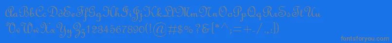 FrenchScriptMt-Schriftart – Graue Schriften auf blauem Hintergrund