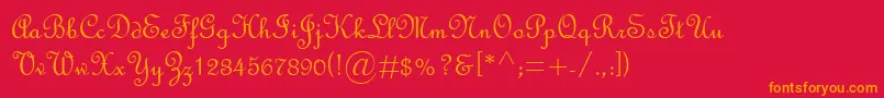 FrenchScriptMt-fontti – oranssit fontit punaisella taustalla