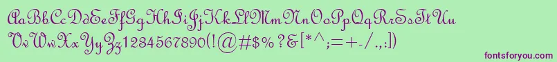 FrenchScriptMt-Schriftart – Violette Schriften auf grünem Hintergrund
