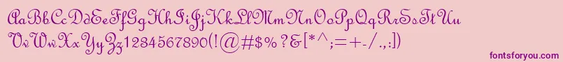FrenchScriptMt-Schriftart – Violette Schriften auf rosa Hintergrund