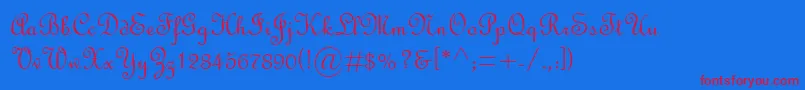 FrenchScriptMt-Schriftart – Rote Schriften auf blauem Hintergrund