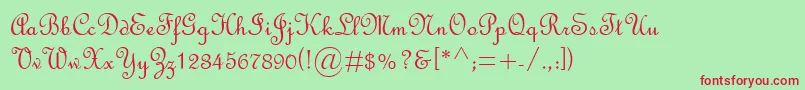 FrenchScriptMt Font – Red Fonts on Green Background