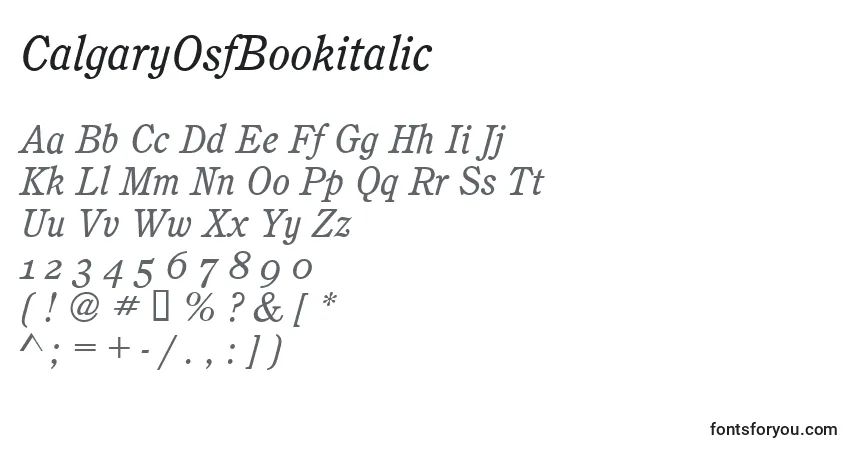 A fonte CalgaryOsfBookitalic – alfabeto, números, caracteres especiais