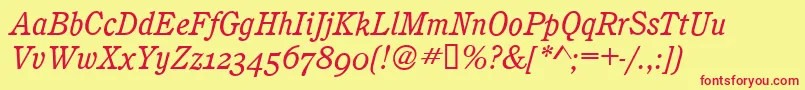 CalgaryOsfBookitalic-fontti – punaiset fontit keltaisella taustalla