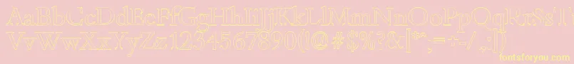 BambergoutlineRegular-Schriftart – Gelbe Schriften auf rosa Hintergrund