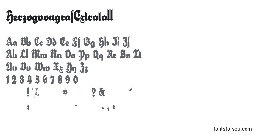 A fonte HerzogvongrafExtratall – alfabeto, números, caracteres especiais