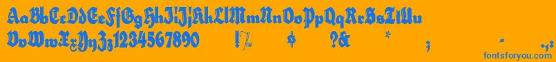 HerzogvongrafExtratall-Schriftart – Blaue Schriften auf orangefarbenem Hintergrund