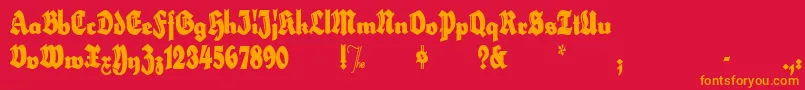 Weitere Informationen zur HerzogvongrafExtratall-Schriftart HerzogvongrafExtratall-Schriftart – Orangefarbene Schriften auf rotem Hintergrund